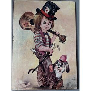 Vintage Big Eye Wall Art Massimo Retro Hobo Kid With Dog Made in Italy 8x11